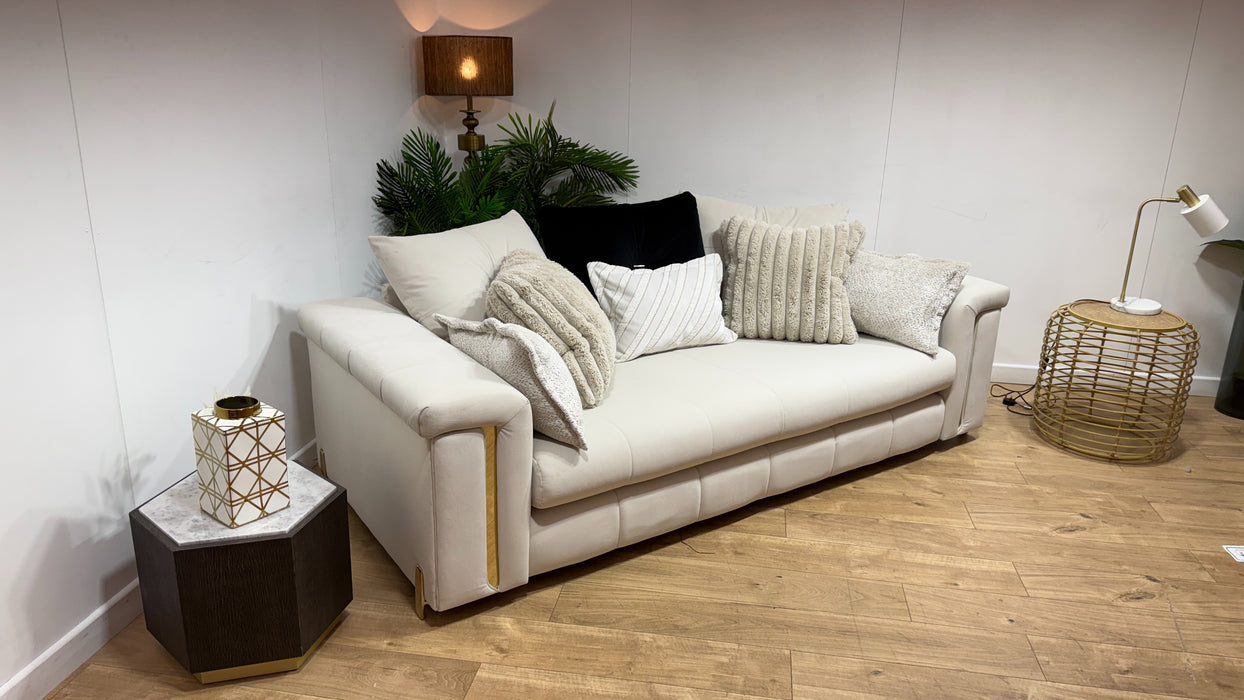 Sofology Oscar Fabric 3 Seater Gold Trim in Super Matt Velvet Ecru Mix