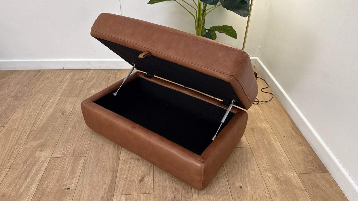 Sofology Retreat Leather Large Storage Footstool in Relaxed Soft Tan