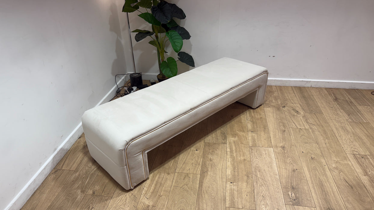 Sofology Oscar Fabric Large Bench Footstool Gold Trim in Super Matt Velvet Ecru