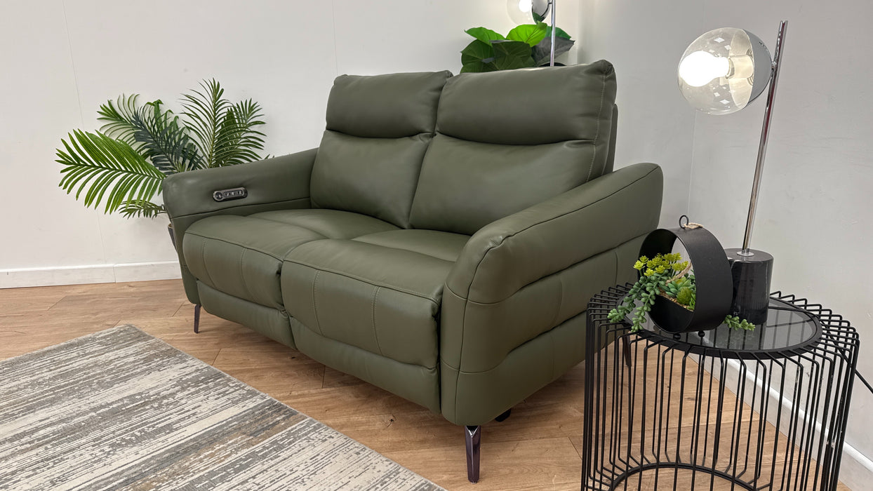 Sofology Renato Leather 2 Seater Power Recliner in Trusty Embossed Dark Olive