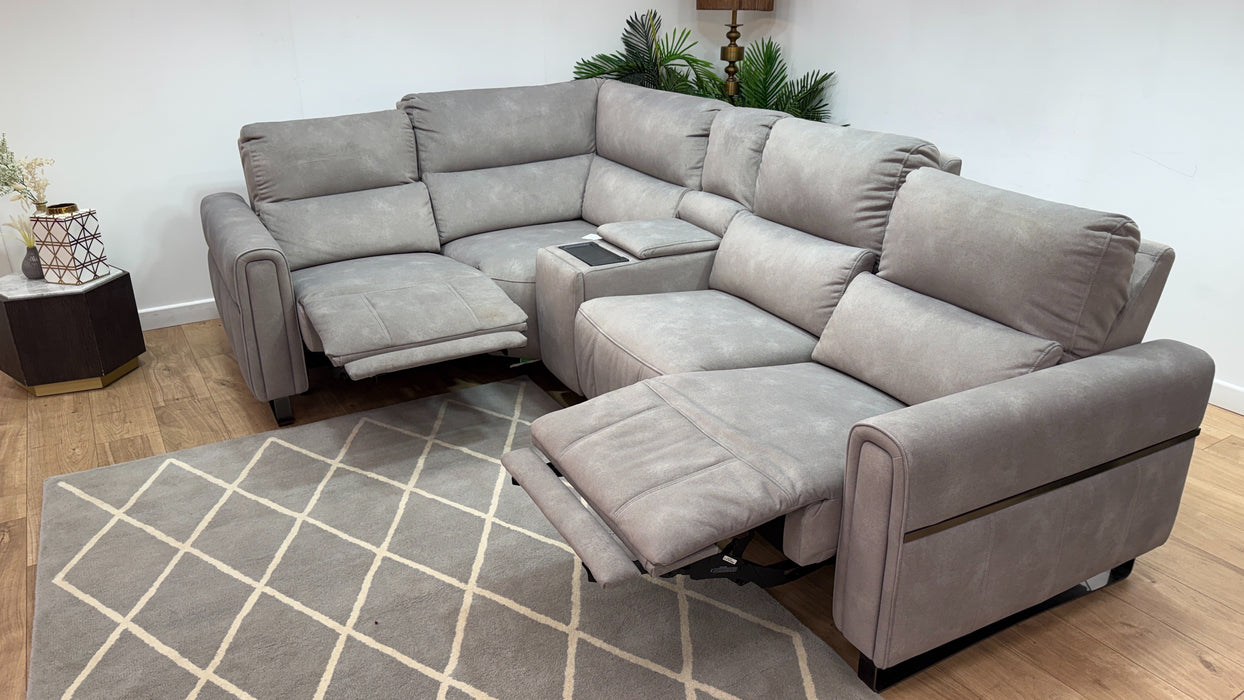 Sofology Ravello Fabric 1 Console Corner 2 Power Recliner/Headrest Lumbar Support in Lifestyle Flecked Stone