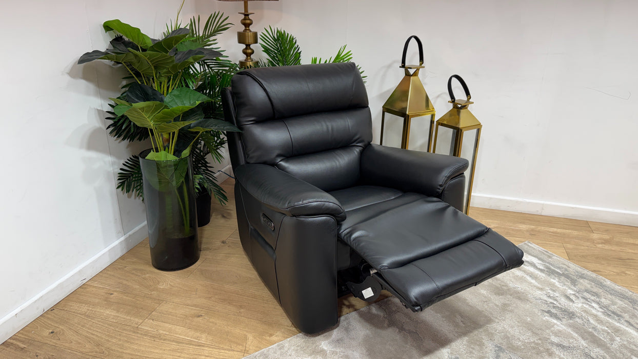 Sofology Cleveland Leather Chair Power Recliner in Trusty Embossed Jet Black