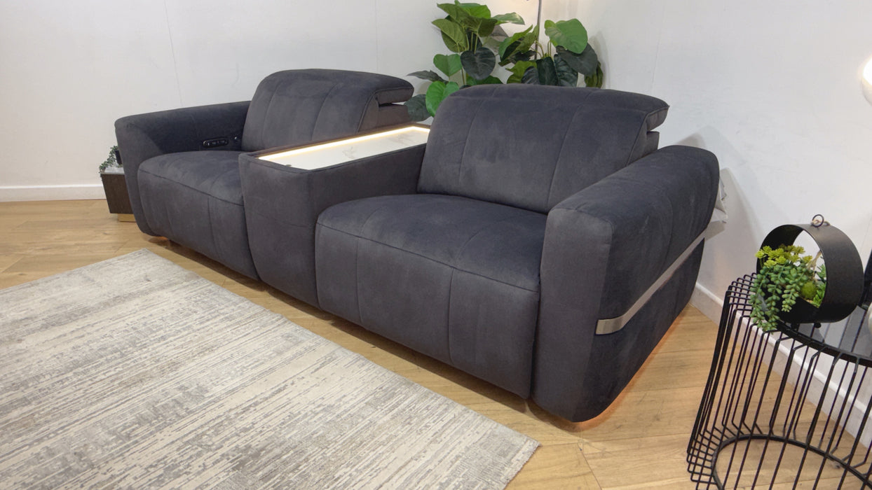 Sofology Lumiere Fabric 2.5 Seater Light Marble Console Power Recliner/Headrest in Lifestyle Flecked Anthracite