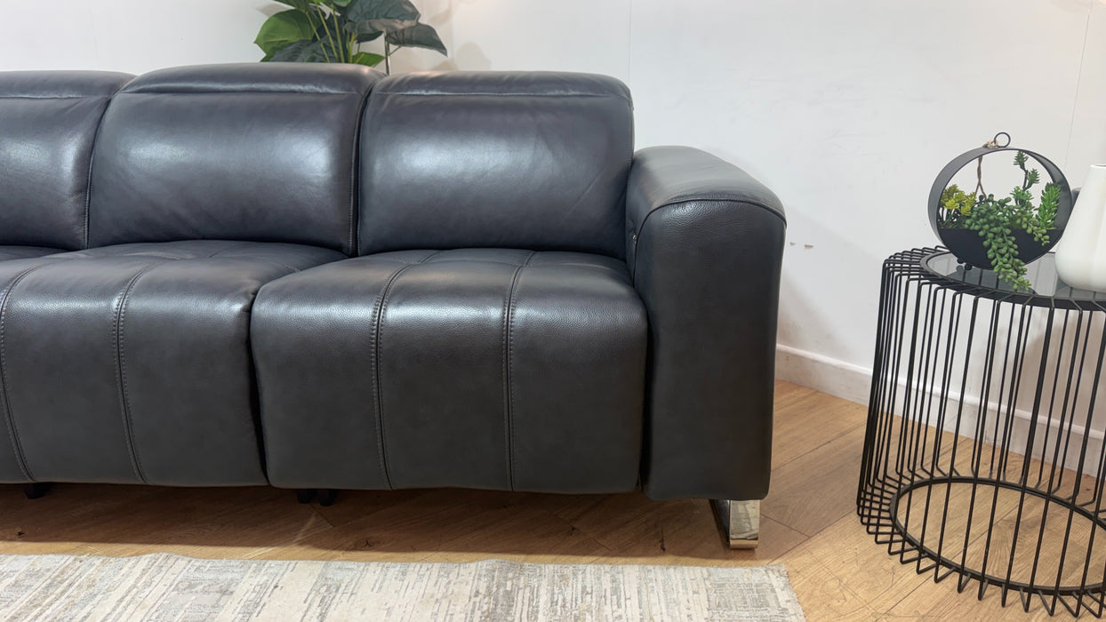 Sofology Marvella Leather 3 Seater Power Recliner/Headrest in Trusty Sheen Navy