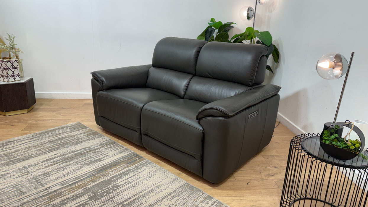 Sofology Hugo Leather 2 Seater Power Recliner/Headrest in Trusty Embossed Charcoal