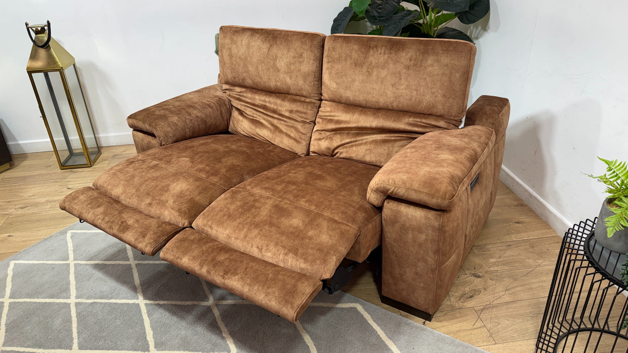 Sofology Laurence Fabric 2 Seater Power Recliner/Headrest in Washed Velvet Rust