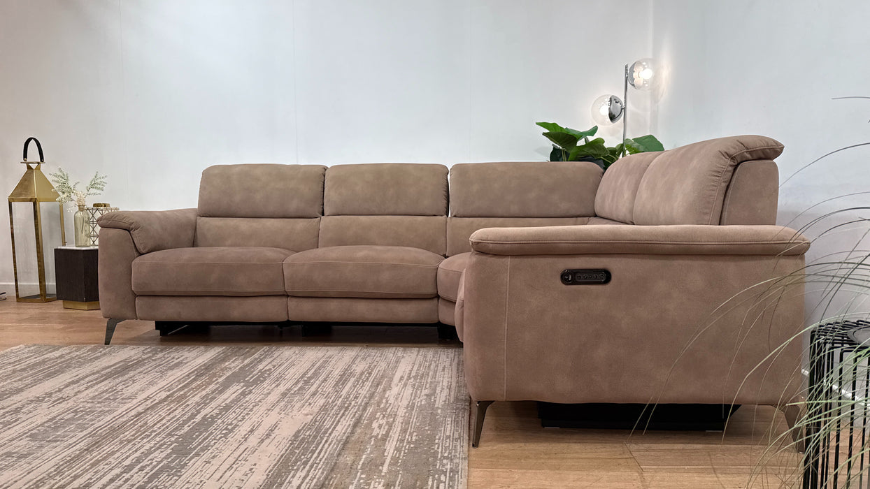 Sofology Illinois Fabric 2 Corner 1 Power Recliner/Headrest in Lifestyle Mottled Latte