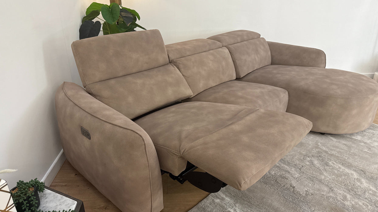Sofology The Serene Fabric 3 Seater Chaise Power Recliner/Headrest in Lifestyle Mottled Latte