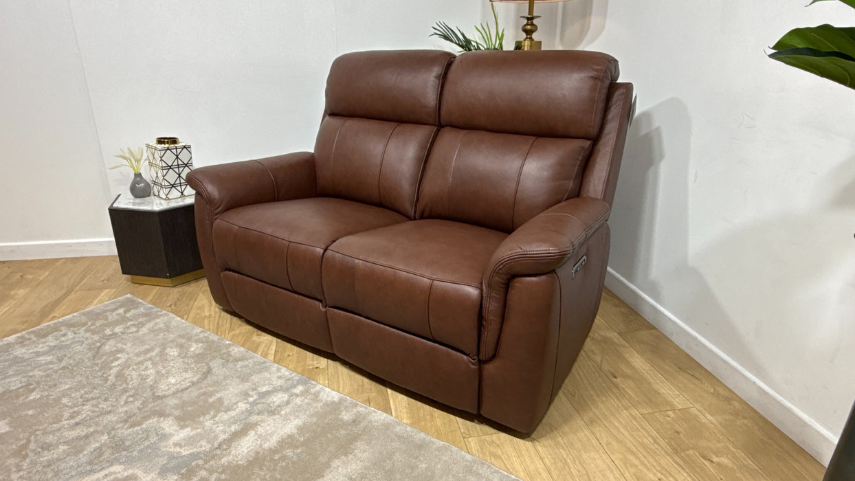 Sofology Bradie Leather 2 Seater Power Recliner/Headrest in Trusty Embossed Chestnut