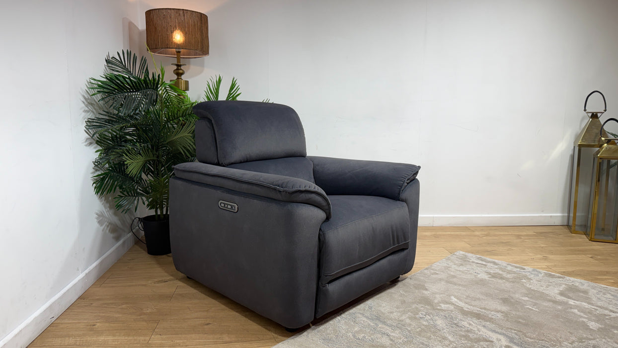 Sofology Hugo Fabric Chair Power Recliner/Headrest in Lifestyle Flecked Anthracite