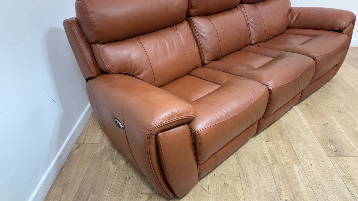 Sofology Radley Leather 3 Seater Split Triple Power Recliner in Metz Caramel