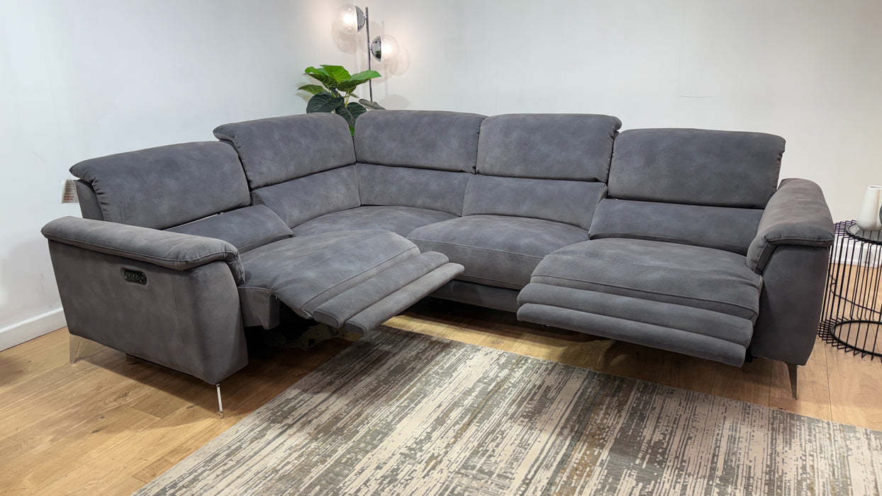 Sofology Illinois Fabric 1 Corner 2 Power Recliner/Headrest in Lifestyle Mottled Charcoal