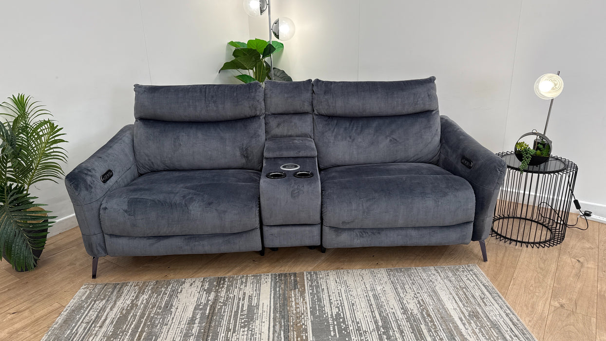 Sofology Renato Fabric 2.5 Seater Console Power Recliner Speakers in Heritage Velvet Granite