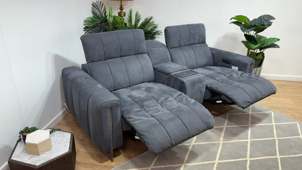 Sofology Paramount Fabric 2.5 Seater Console Power Recliner/Headrest Speakers in Lifestyle Nubuck Feel Charcoal
