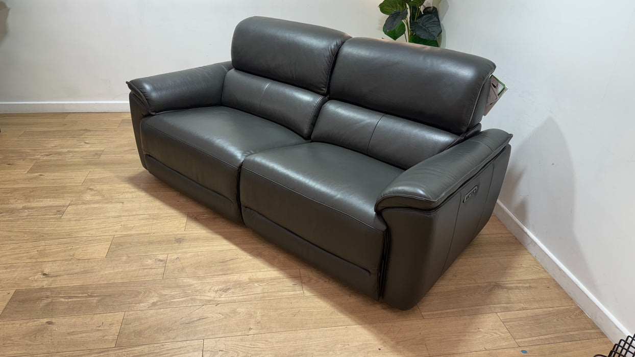 Sofology Hugo Leather 2.5 Seater Power Recliner/Headrest in Trusty Embossed Charcoal