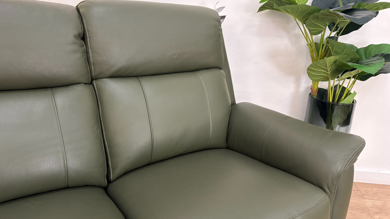 Sofology Bradie Leather 3 Seater Power Recliner/Headrest in Trusty Embossed Dark Olive