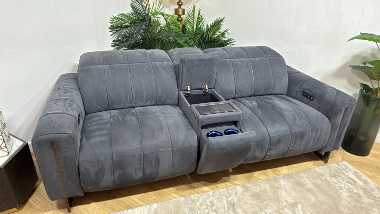 Sofology Paramount Fabric 2.5 Seater Console Power Recliner/Headrest Speakers in Lifestyle Nubuck Feel Charcoal