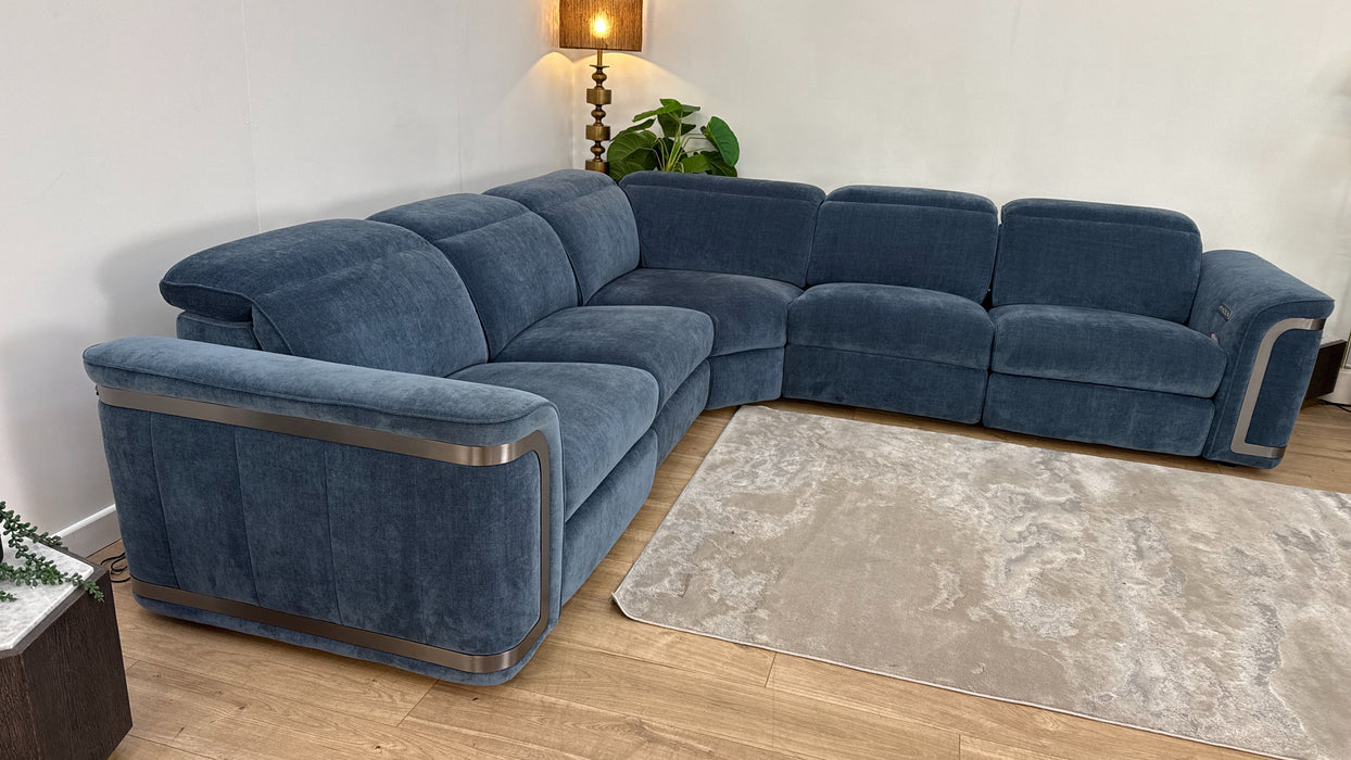 Sofology Plaza Fabric 3 Corner 3 Triple Power Recliner/Headrest in Relaxed Chenille Denim