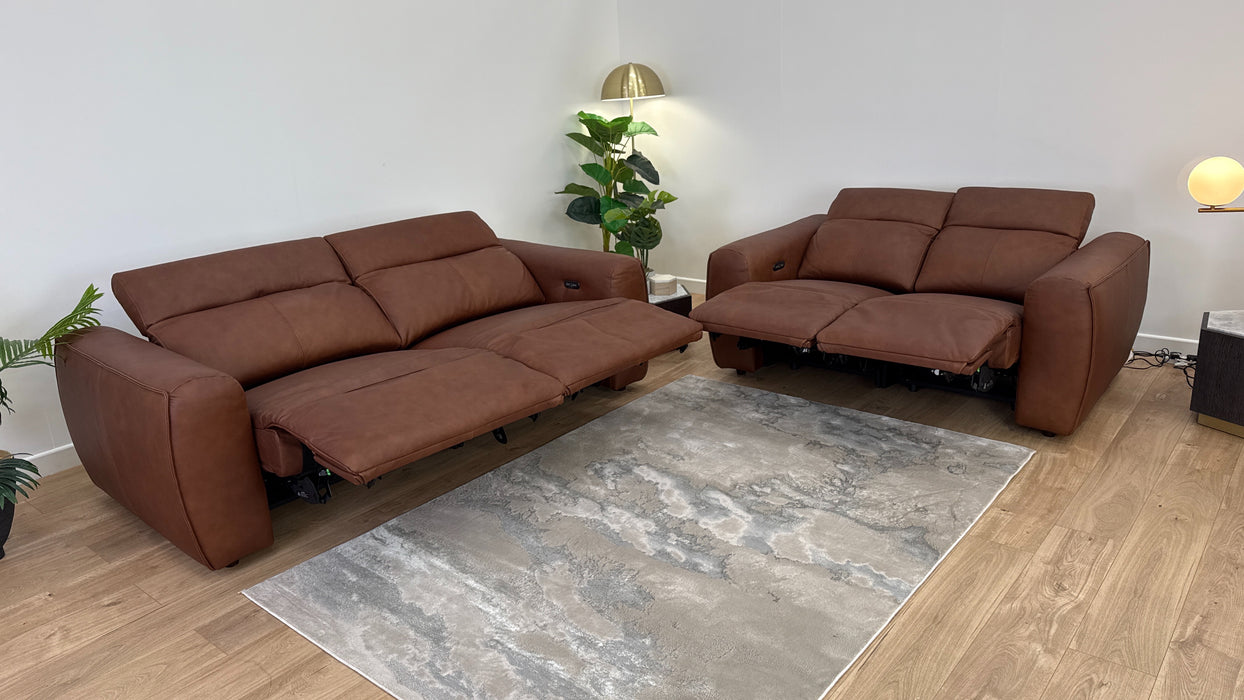 Bohemia 3 Seater Sofa + 2 Seater Power Recliner, Power Hdrst- Leather - Power Recliner, Power Hdrst - Relaxed Matt Expresso