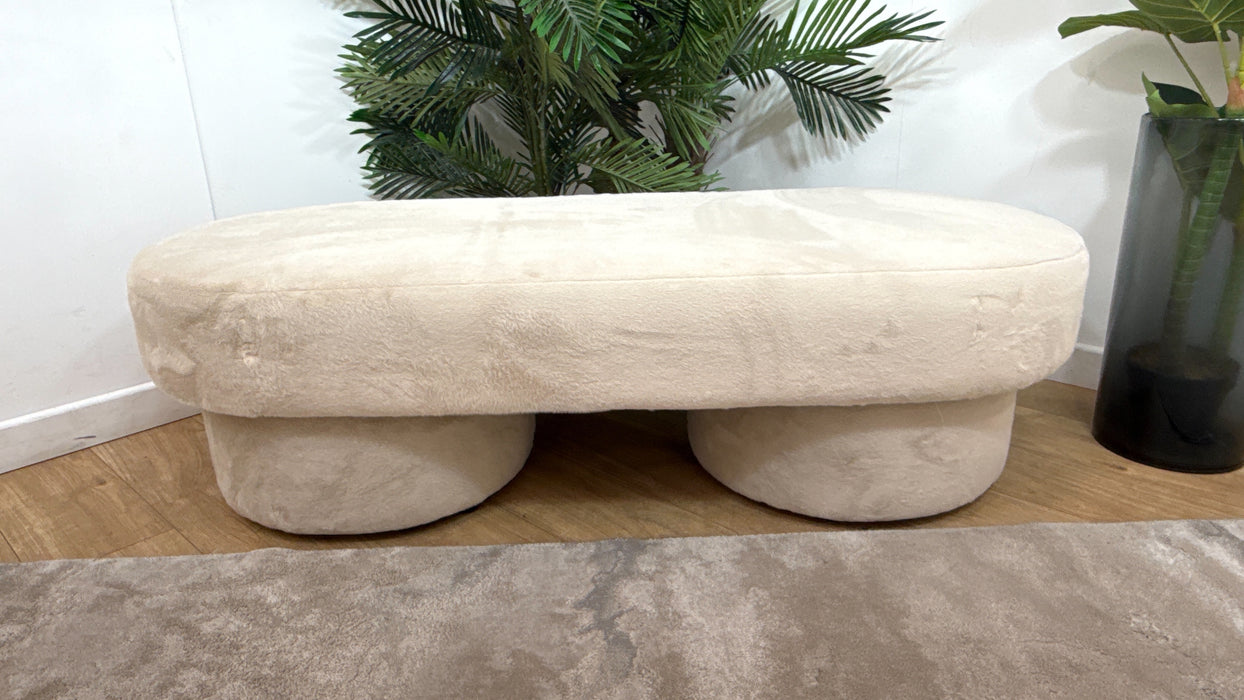 Sofology Chamonix Designer Footstool in Soft Short Pile Faux Fur Natural Mix