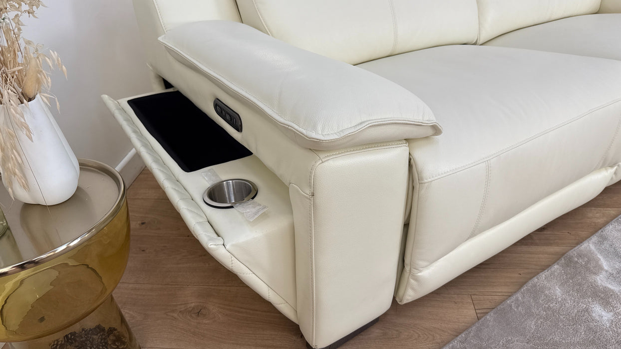 Sofology Benz Leather 3 Seater Power Recliner/Headrest in Trusty Sheen White