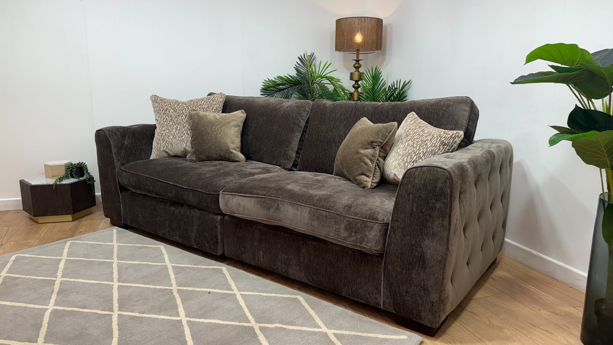 Sofology Valentina Fabric 4 Seater Split Foam/Fibre Seats Full Back in Luxury Deep Pile Chenille Mole Mix