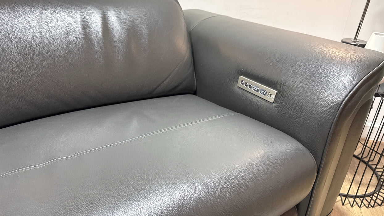 Sofology Plaza Leather 2.5 Seater Power Recliner/Headrest in Trusty Embossed Charcoal