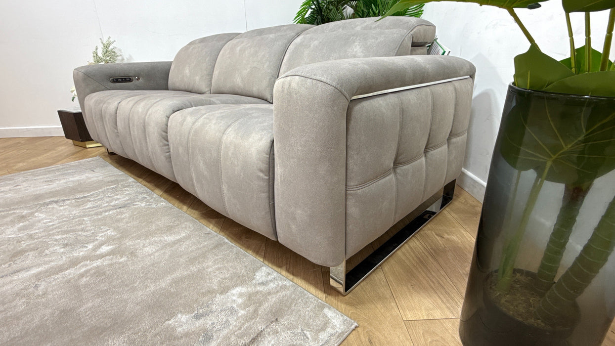 Sofology Marvella Fabric 3 Seater Power Recliner/Headrest Heated Seats in Lifestyle Flecked Stone