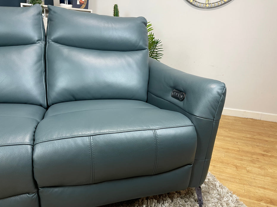 Renato 2 Seater - Trusty Embossed Leather Peacock - Power Recliner (WA2)