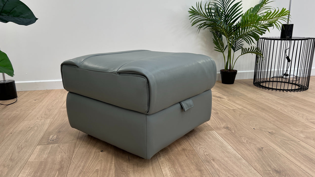 Marvella  Storage Footstool - Leather - Granite Teal