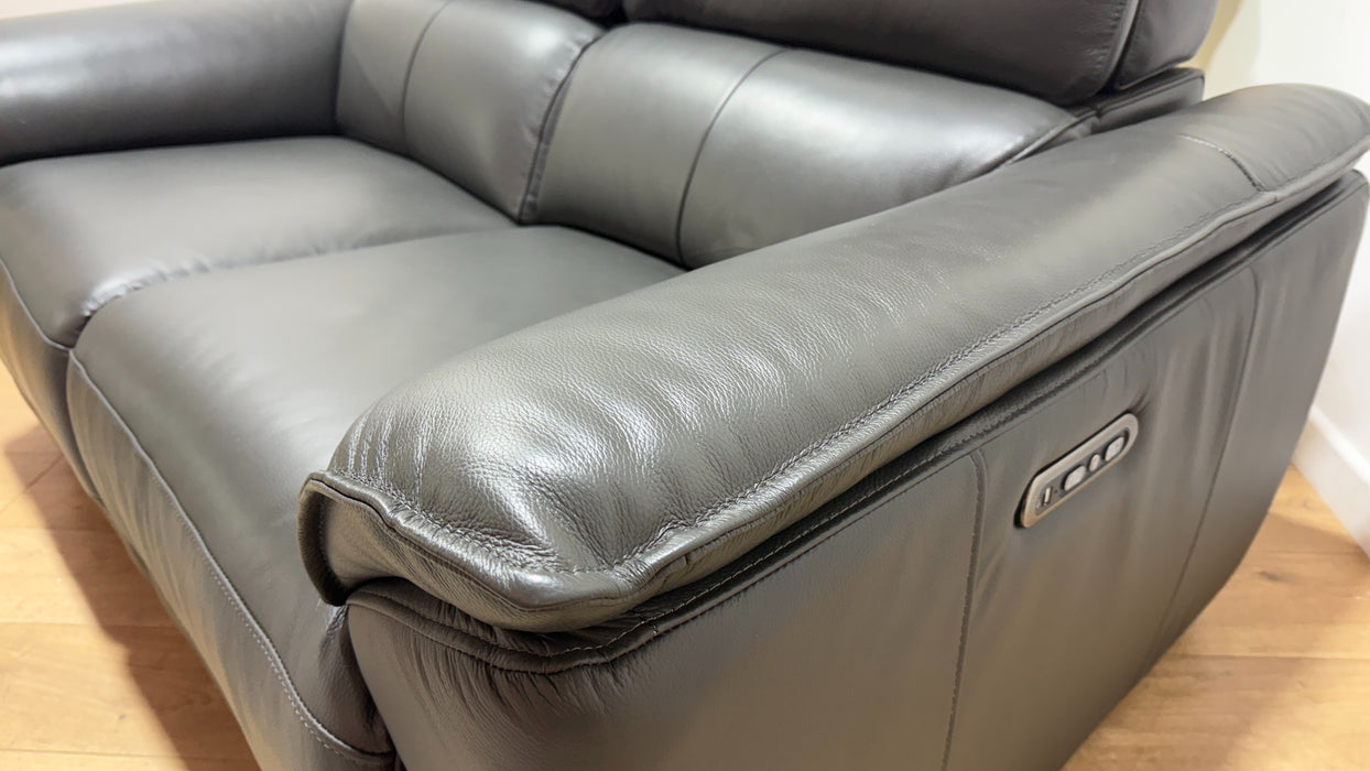 Sofology Hugo Leather 2 Seater Power Recliner/Headrest in Trusty Embossed Charcoal
