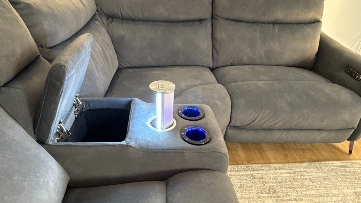 Sofology Renato Fabric 3 Corner Console 1.5 Power Recliner in Lifestyle Flecked Charcoal