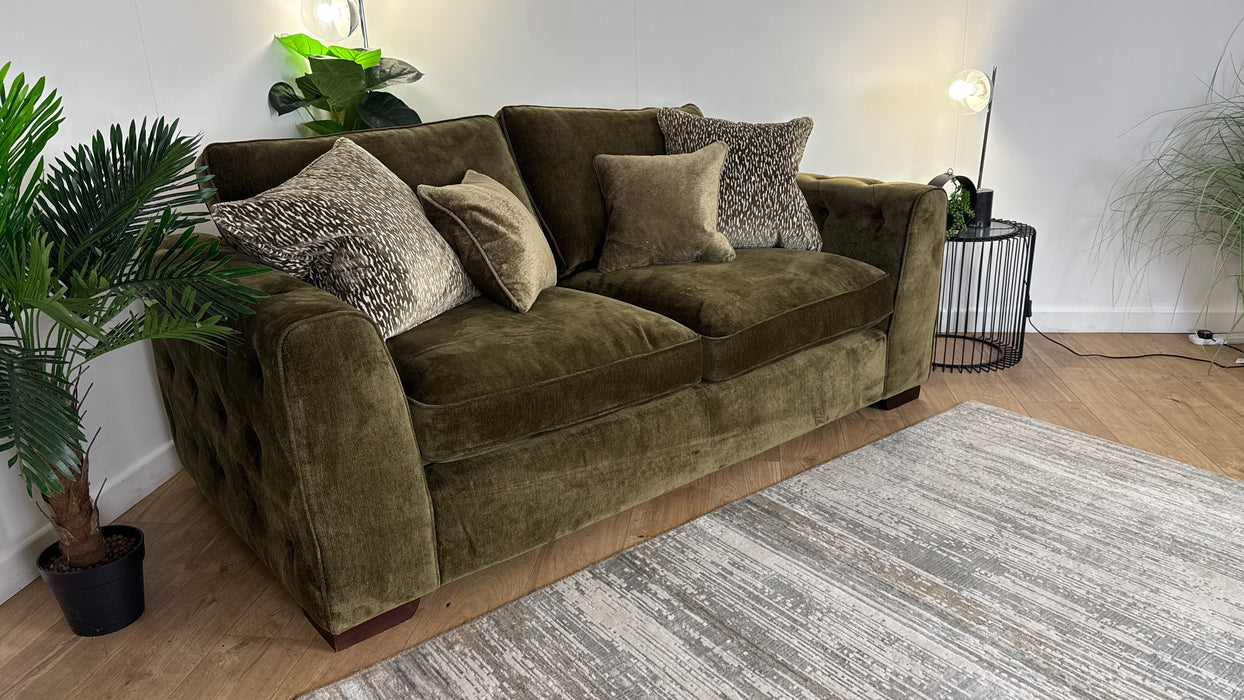 Sofology Valentina 3 Seater Fabric Sofabed in Luxury Deep Pile Olive