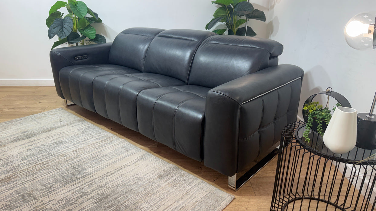 Sofology Marvella Leather 3 Seater Power Recliner/Headrest in Trusty Sheen Navy