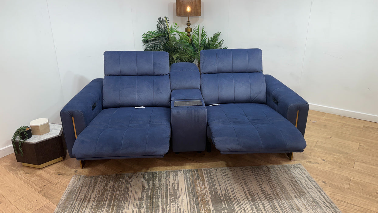 Sofology Paramount Fabric 2.5 Seater Console Power Recliner/Headrest Heated Seats Speakers in Lifestyle Flecked Navy