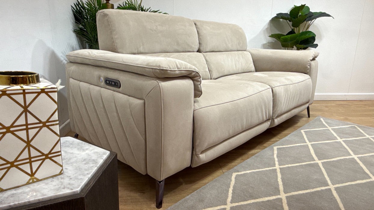 Sofology Fratelli Fabric 2.5 Seater Power Recliner/Headrest in Lifestyle Nubuck Feel Stone