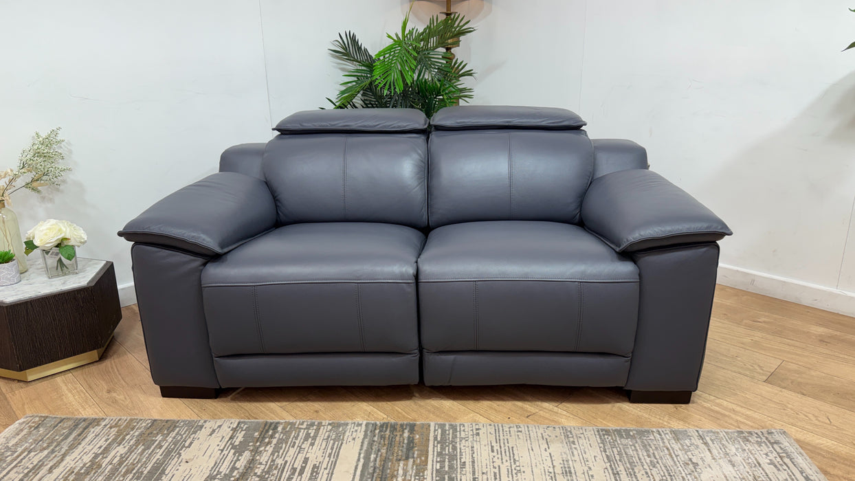 Sofology Benz Leather 2 Seater Power Recliner/Headrest Heated Seats in Trusty Sheen Lavender Grey