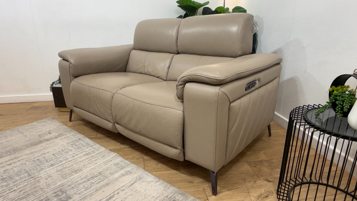 Sofology Fratelli Leather 2 Seater Power Recliner/Headrest in Trusty Embossed Stone