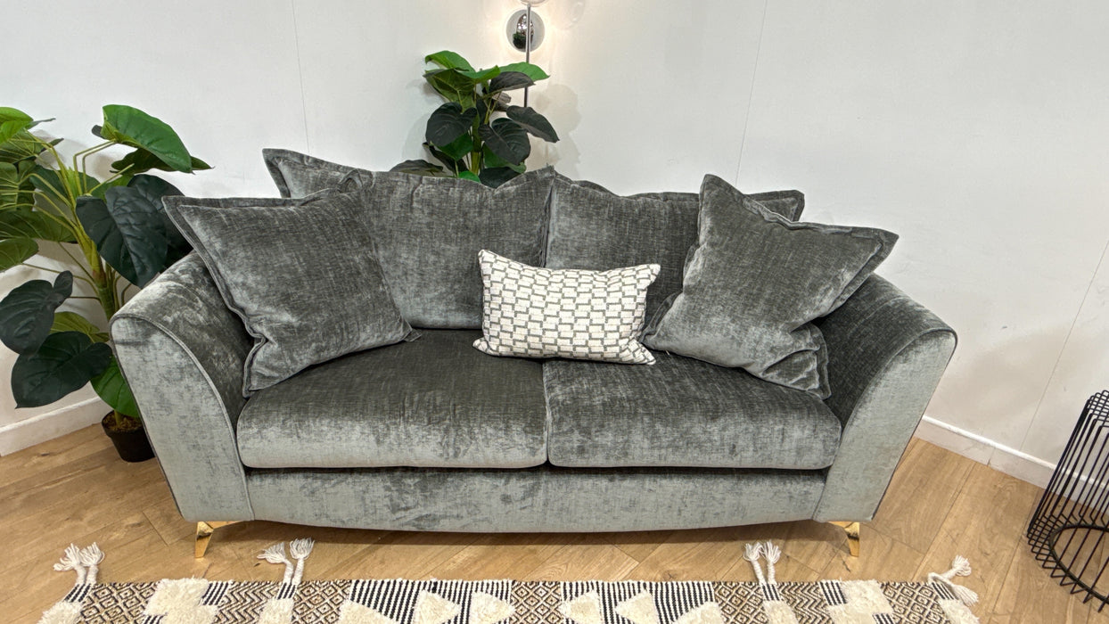 Sofology Luella Fabric 3 Seater Gold Buttons in Luxe Chenille Alpine Green Mix