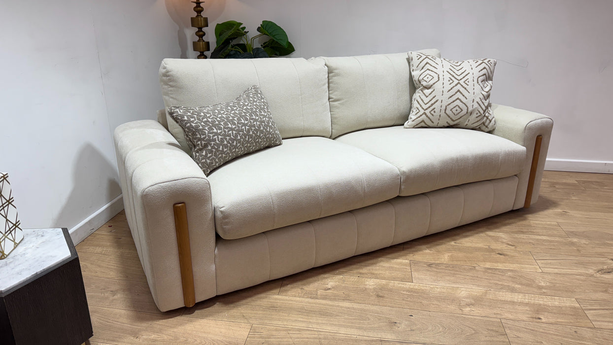 Sofology Soho Fabric 4 Seater Light Wood Trim in Micro Boucle Natural/Natural Mix