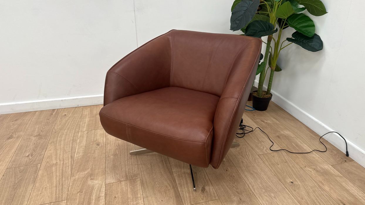 Sofology Adler Leather Swivel Chair in Relaxed Soft Brown