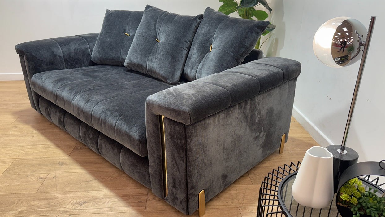 Sofology Oscar Fabric 2 Seater Gold Trim in Fine Textured Chenille Charcoal Mix