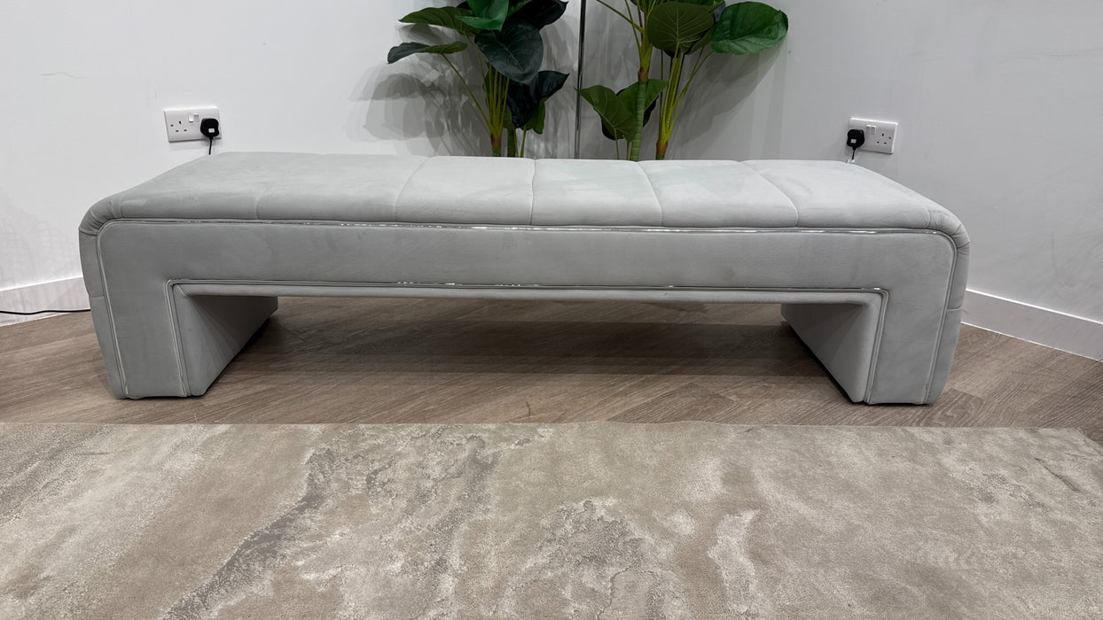 Sofology Oscar Fabric Large Bench Footstool Silver Trim in Super Matt Velvet Silver