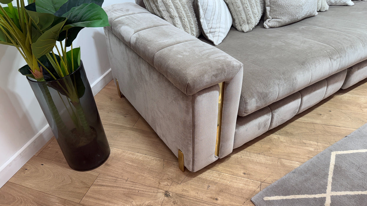 Sofology Oscar Fabric 4 Seater Split Gold Trim in Fine Textured Chenille Stone Mix