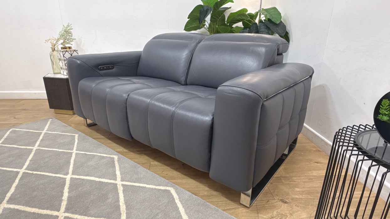 Sofology Marvella Leather 2 Seater Power Recliner/Headrest in Trusty Sheen Lavender Grey
