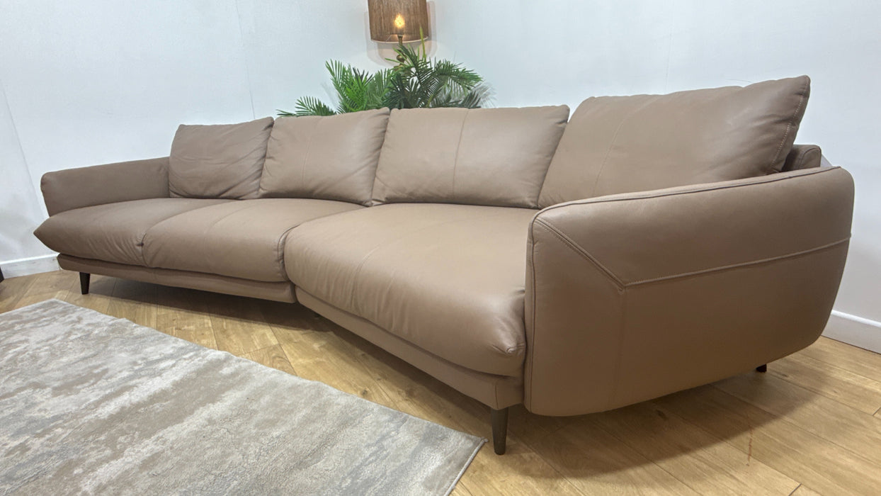 Sofology Adler Leather 4 Seater Asymmetric in Trusty Matt Mushroom