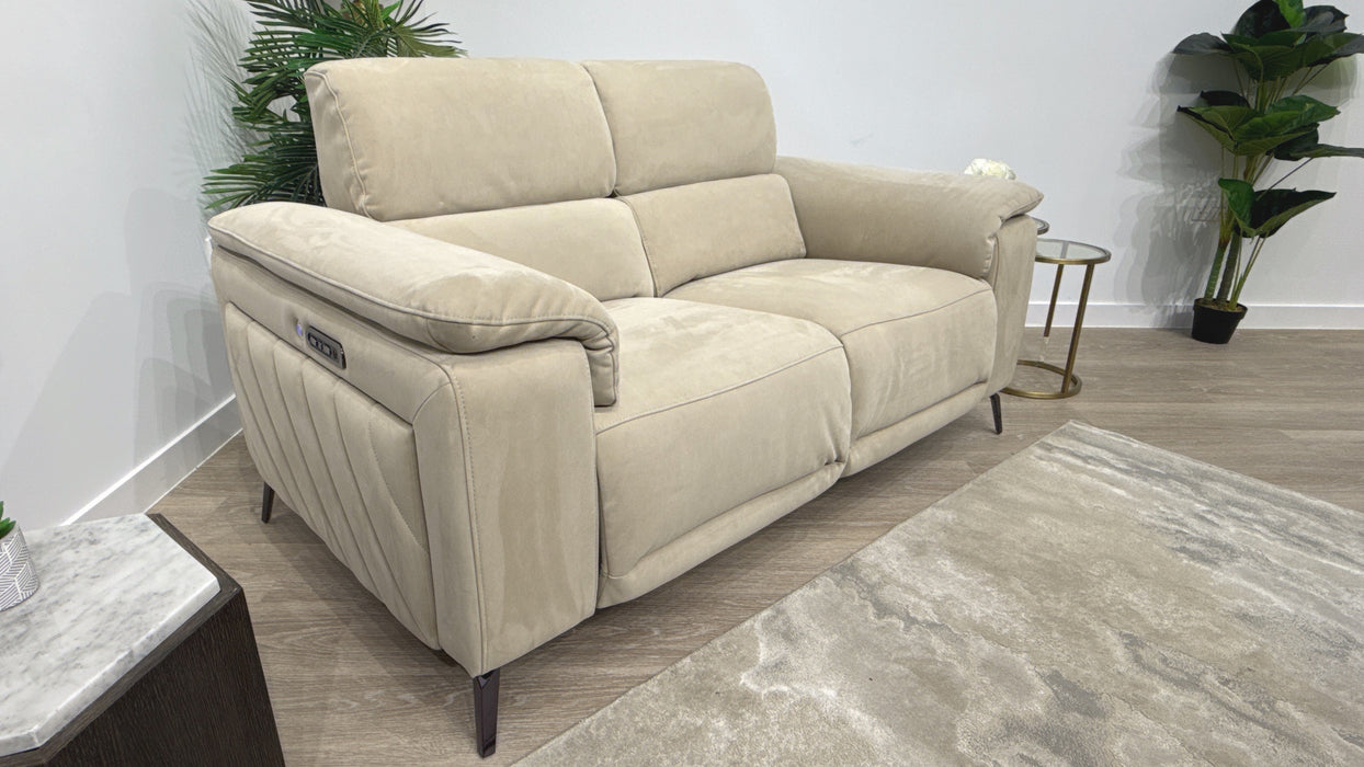 Sofology Fratelli Fabric 2 Seater Power Recliner/Headrest in Lifestyle Nubuck Feel Stone
