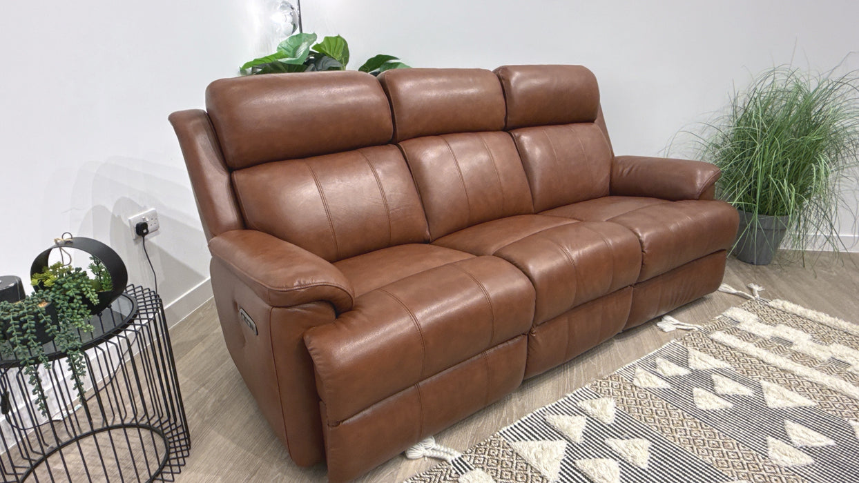 Sofology Gracie Leather 3 Seater Power Recliner/Headrest Heated Seats in Trusty Sheen Butterscotch