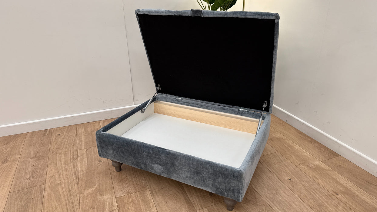 Sofology Highgrove Fabric Storage Footstool in Luxe Chenille Steel Blue All Over