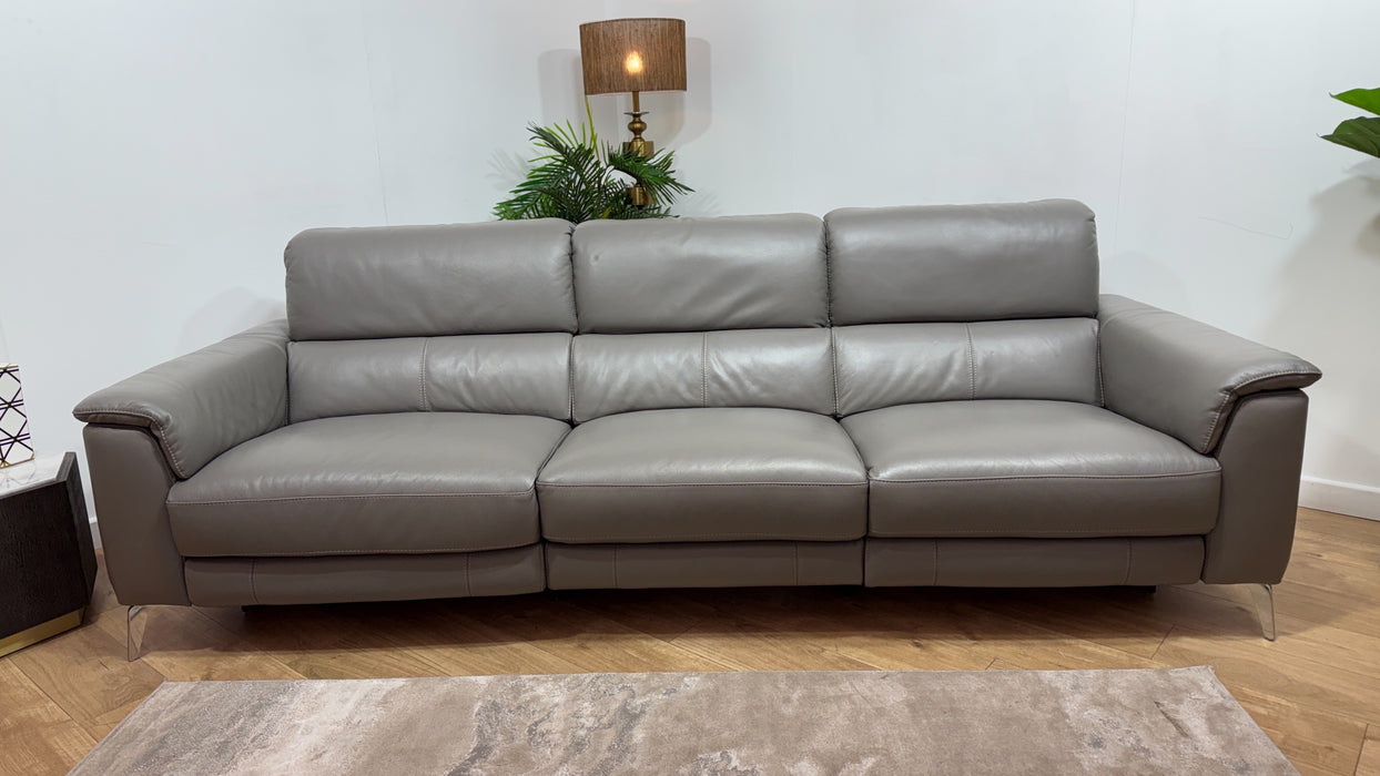 Sofology Illinois Leather 4 Seater Split Power Recliner/Headrest in Trusty Soft Sheen Fossil Grey